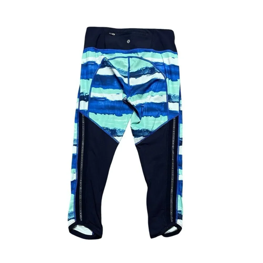 LULULEMON Pace Pusher Capri Blue Green Black Size 6